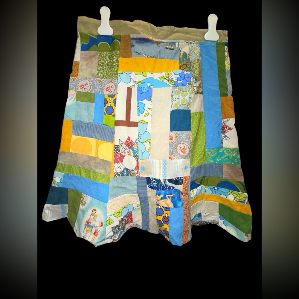 Vibrant ETSY Upcycle Patchwork A-Line Skirt MED - Picture 3 of 6